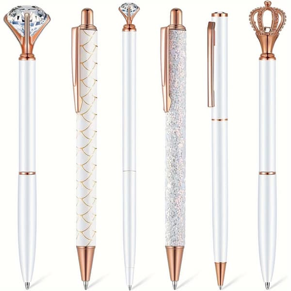 6-pack glänsande metalliska pennor, oljebaserat kulspetspennbläckset - vit White