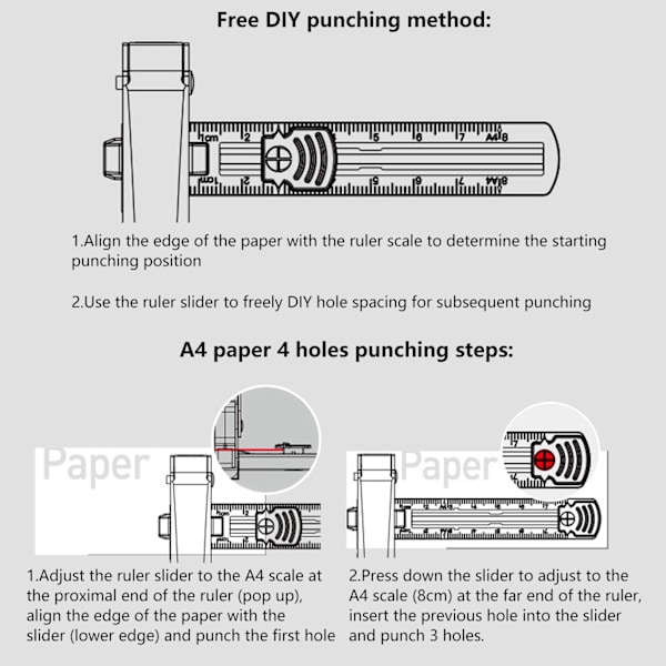 Papirhullemaskine med Justerbar Hul Afstand Arbejdsbesparende Konfetti Samling Design Punching Maskine til Kontor Husholdning Hvid