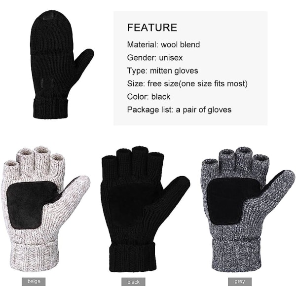 VBIGER Winter Gloves Lämpimät villaiset lapaset, joissa cover