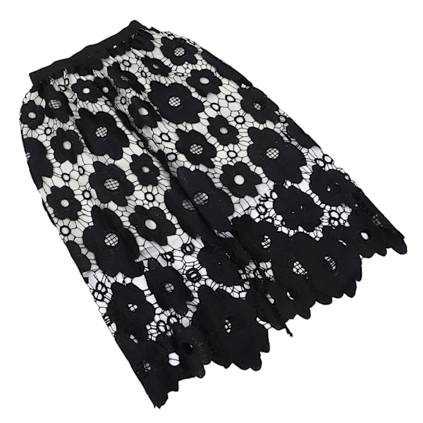 Dam Hollow Out Spets Midi Kjol Blommig Spets Hög Midja A Linje Elegant Maxi Lång Kjol Svart XL