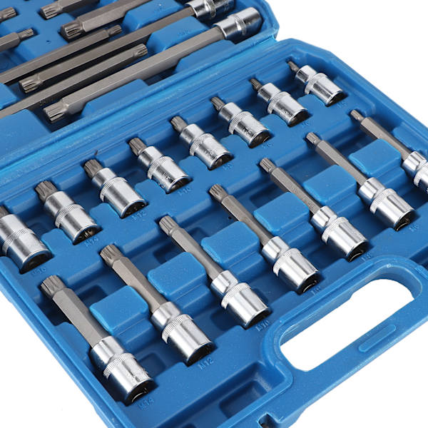 26-dels 1/2 tum Kvadratiska Hylsor Set 12-punkts Kvadratisk Spline Bit XZN med Stark Vridmoment för Bilreparation