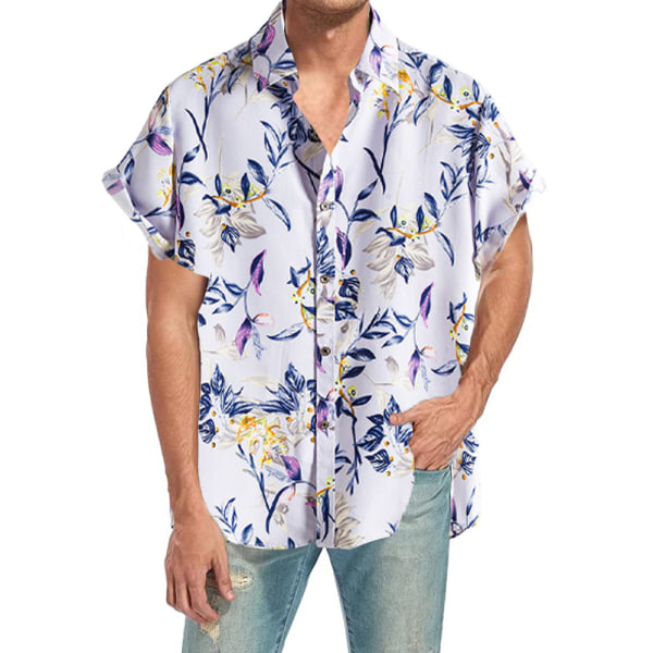 Kortermet knapp for menn Vintage skjorter Uformelt trykt strand