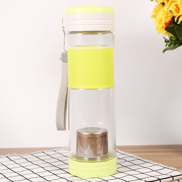 550ML Portable Sealed Leak-proof Water Tea Bottlle With Strainer for Travel Office Use Green