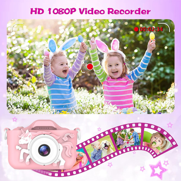 Multi-funktion tegneserie børns digitalkamera (Pink Unicorn)