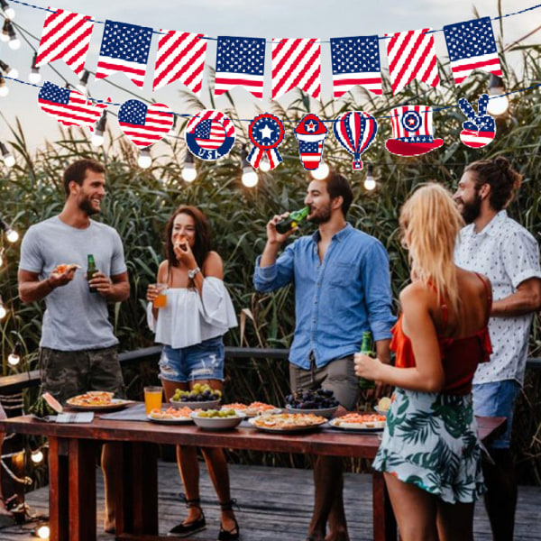 4 stk 4. juli patriotiske vimpler bannerflagg, USA stjerner og