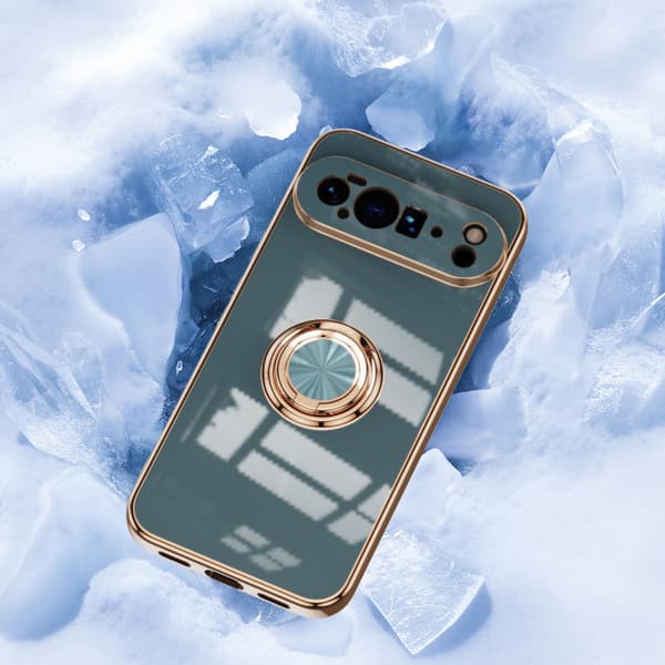 6D galvanisert ensfarget ringstativ magnetisk telefondeksel til Google Pixel 11 - Grå Gray Pixel 11