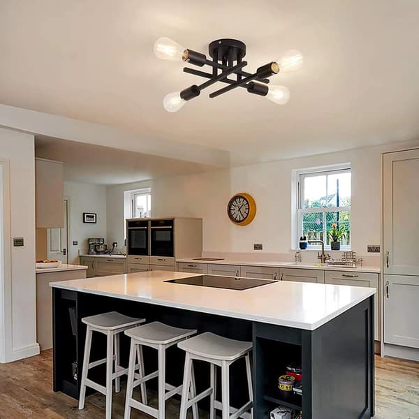 E26 Base Fatnings Loftlampe, Bred Anvendelse Industrielt Design Semi Flush Mount Loftlampe, Mat Sort Finish Rustik Lysekrone
