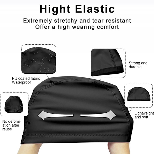 Vattentäta Solskydd Unisex Badmössor, Ergonomisk 3D-design För Öronskydd, Flexibelt Nylon Spandex-tyg, Svart, 2 st