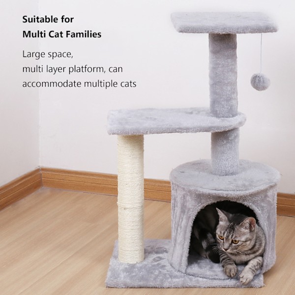 Kattestre Spacious Space Multi Layer Kattenskrape Tårn Lekeutstyr med Hengende Plysjball for Alle Sesonger