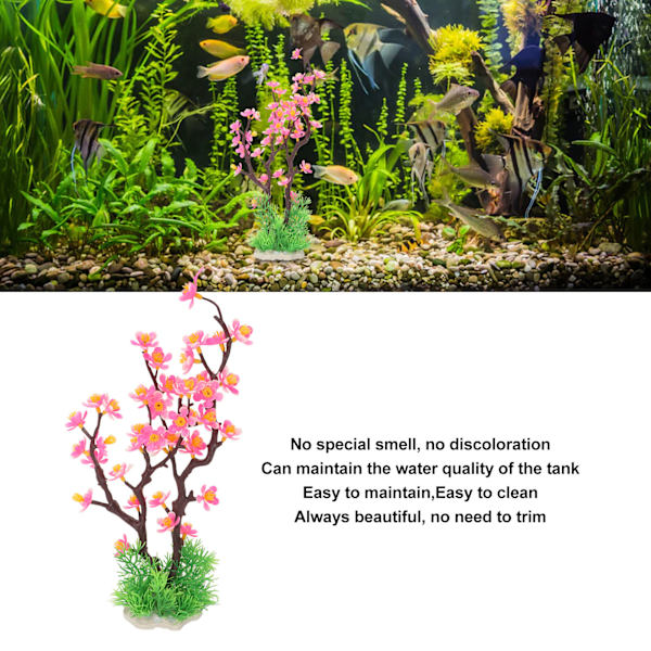 Akvarium Blomsterdekorasjon Simulering Kunstig Landskap Plommeblomst Fiskedam Planter for Akvarium Dekor Rosa