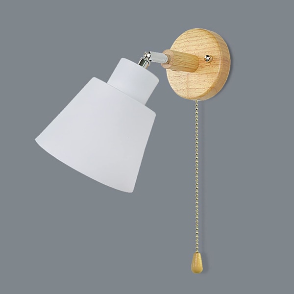 Wabi Sabi Art Macaron Vägglampa i Trä, Fast Installation med Dragströmbrytare för Industriellt Sovrum, Lättinstallerad Vintage Design