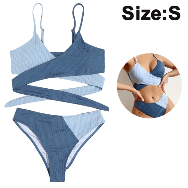 Kvinnor Sexig Wrap Bikini Swwimsuit Sets Cross-Cross Color Block