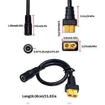 XT60 Hun til DC5525 Hun 30 cm Ladekabel til Solpanel- og Modelflyapplikationer