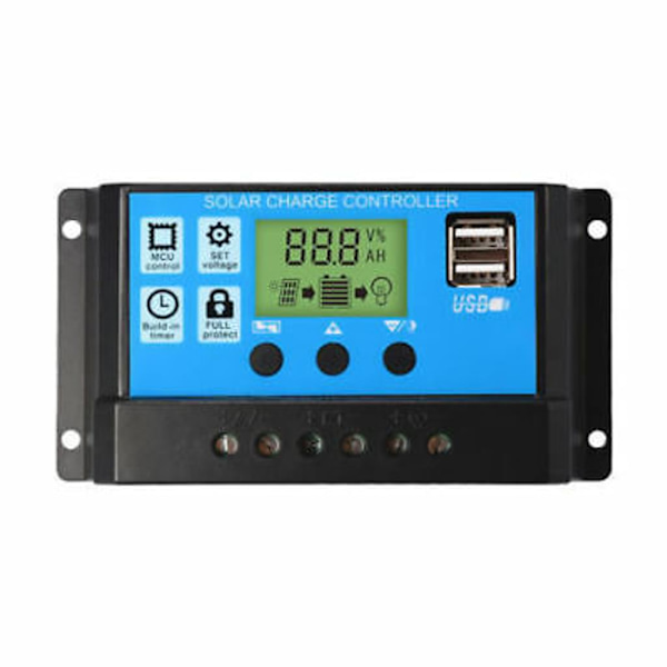 30A 12/24V LCD Solar Regulator Batteri Regulator Controller Dobbelt USB