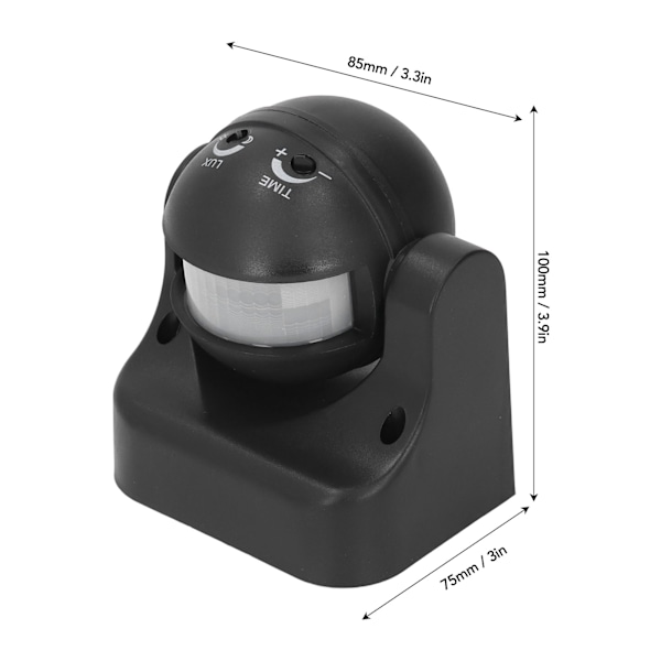 Rörelsesensor Detektorbrytare Vattentät Intelligent Strålningsfri ABS-Hölje Infraröd PIR Rörelsesensor AC110‑240V Svart