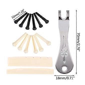 12 stk. Gitar Sadel Mutter Spiker Plugger Gitarplugger Erstatningssett Akustisk Gitar Bro Pins med Bro Pin Puller Remover
