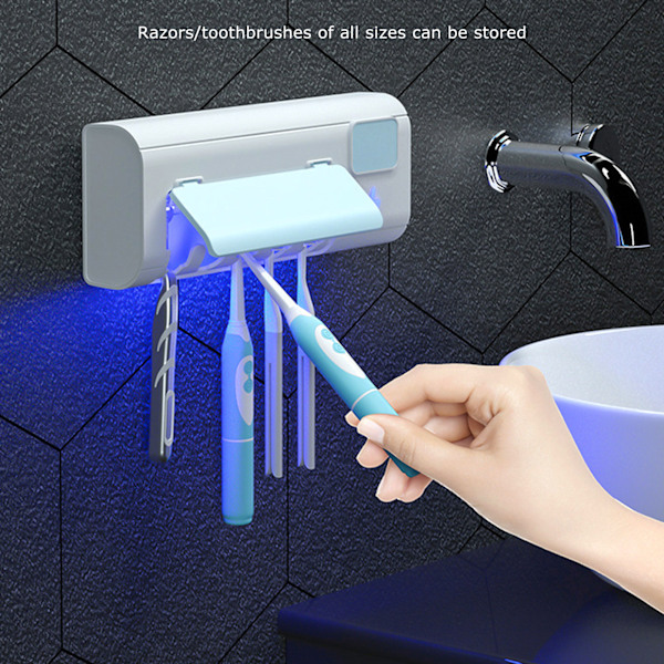 UVC Tannbørsteholder Veggmontert Stativ USB Oppladbar Slagfri Organizer for Bad