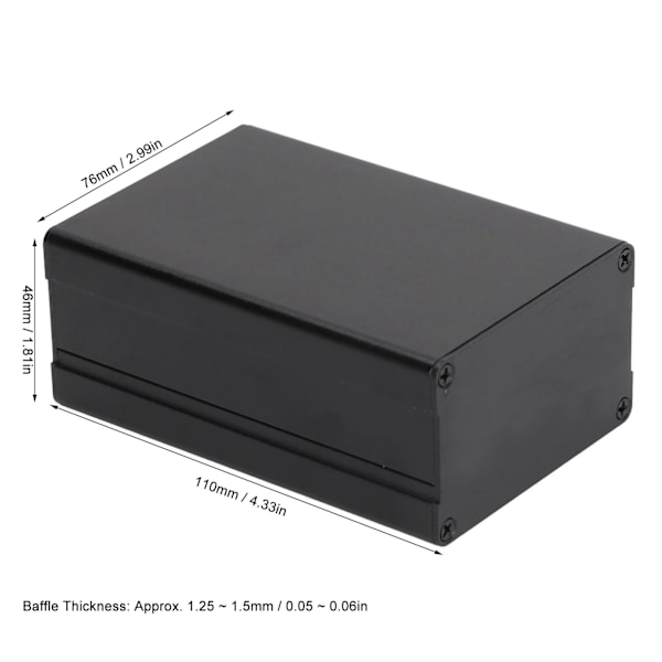 Alumiininen sähkölaatikko vedenpitävä liitäntälaatikko kotelo jaettu tyyppi DIY:lle 46x76x110mm musta sileä