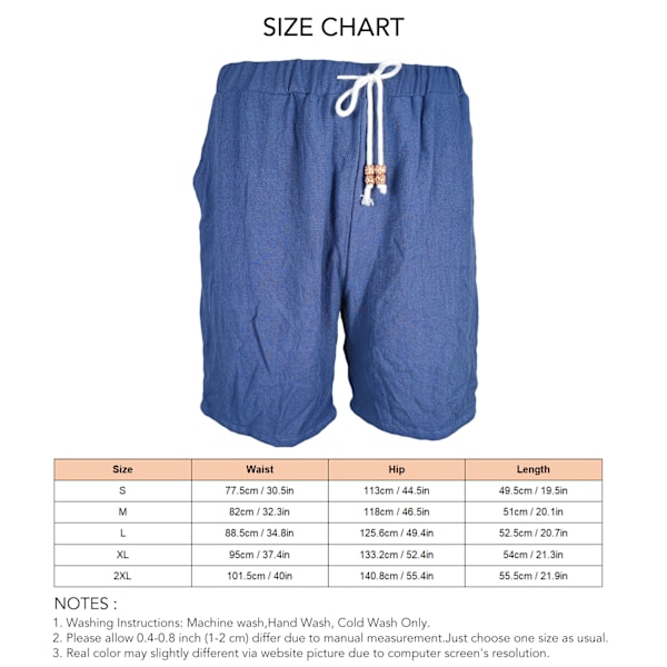 Män Sommar Shorts Elastisk Midja Snörning Över Knä Längd Casual Shorts med Sidfickor Blå L