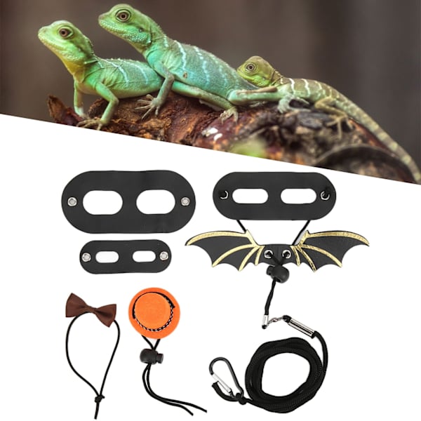 Lizard Sele Harness Sæt Justerbar Fastgjort Hat og Sløjfe Lizard Reb med Vinger til Små Kæledyr Reptil Orange