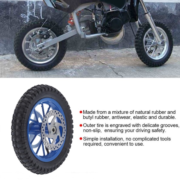 12.5x2.75 tommer Mini Cykel Baghjul AntiSkid Gummi Stål Legering til 47cc 49cc 2 Takts Dirt Bike (Blå)