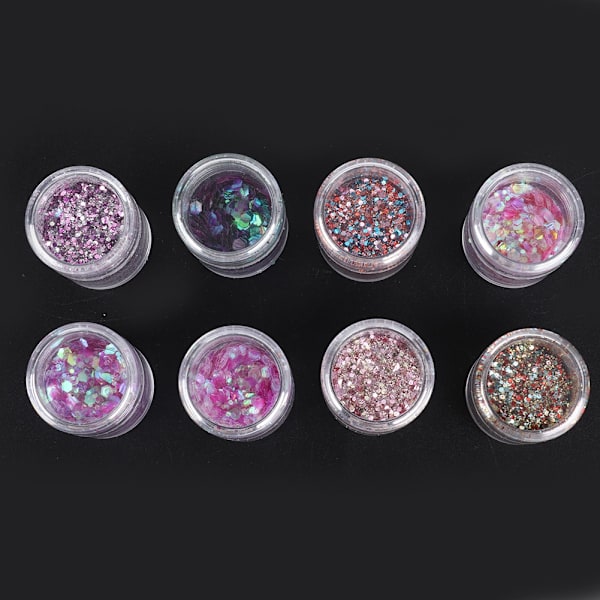 8 st/set Färgglada Nagelpaljetter Glitterpulver Manikyr Dekoration DIY Nagelkonst Paljetter