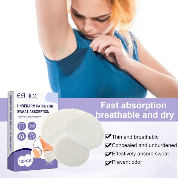 12 st Armhåla Svett Pads Sommar Engångs Andningsbara Underarm Svett Absorberande Pad för Män Kvinnor