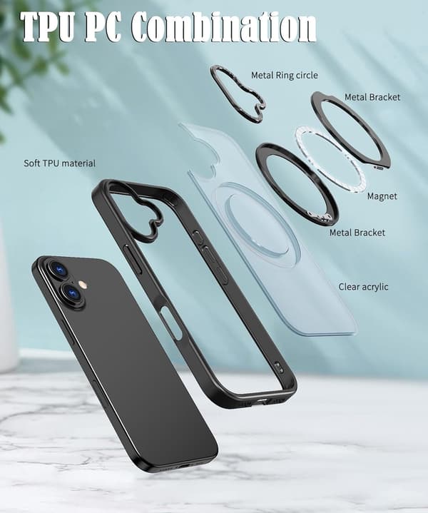 360° roterbart magnetiskt ringfodral för iPhone 13, stötsäkert skyddsfodral (svart) Black iPhone 13