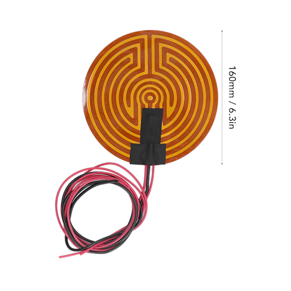 120W Rund PI Oppvarmingsfilm Fleksibel Polyimid Varmeplate 3D-Skriver Varmeseng Tilbehør DC12V