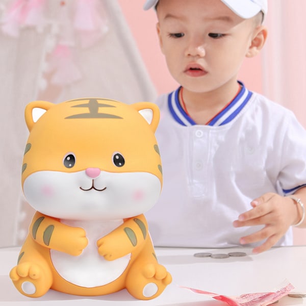 Kids Piggy Bank Cute Tiger Eco Friendly Flowing Lines Hand Painting Rich Bright Colors Coin Bank