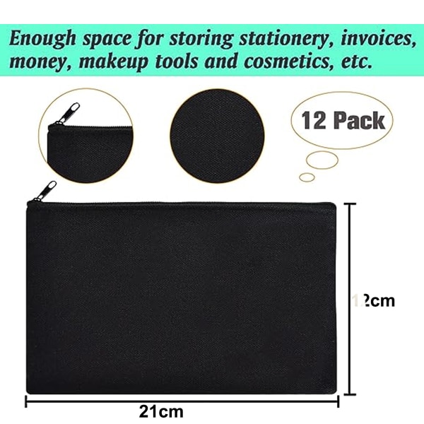 12pcs Blank DIY Craft Bag Canvas Pencil Case Makeup Canvas