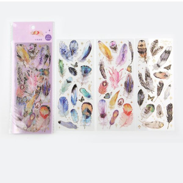 3-delat Fjäder Journal Stickers PET Konst Journal Utsmyckning Scrapbooking DIY Konst Hantverk