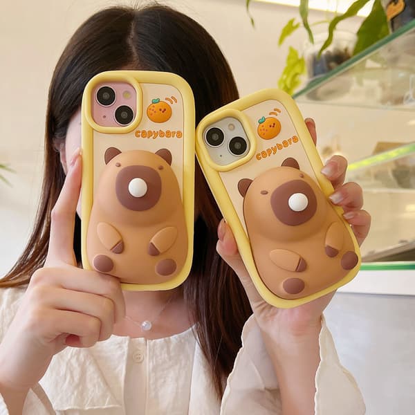 Sött 3D-mobilskal för iPhone 16 Pro, roligt Capybara Bubble tecknat skal iPhone 16 Pro