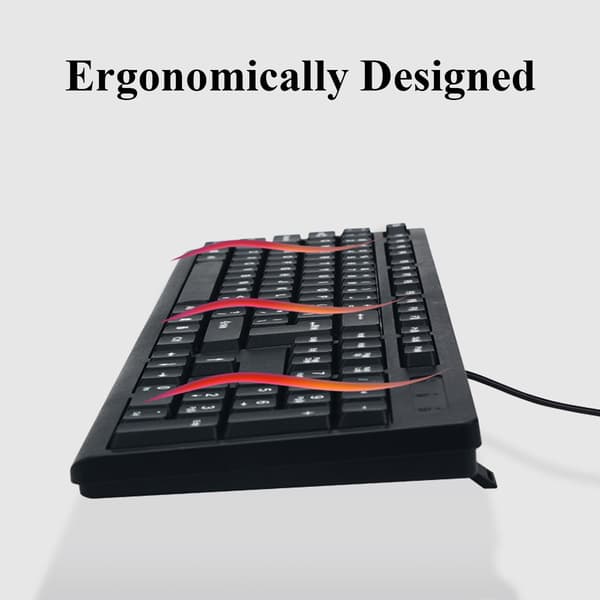 USB-kablet tastatur i fuld størrelse med 104 taster, kompakt ergonomisk design til stationær/bærbar computer, plug and play-kablet forbindelse med robust ABS
