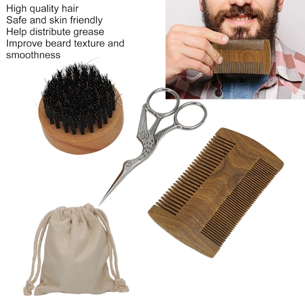 Mustasch Styling Kit Skäggborste Träskäggkam Mustasch Sax Skäggvårdssats