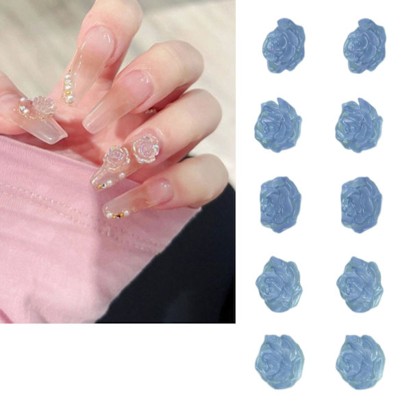 10 Påsar 3D Kameliaformade Nageldekor DIY Harts Utsökt Ljusförändrande Nageldekor för Kvinnor Blå