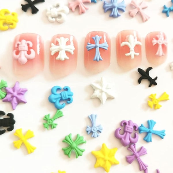 60 stk Nail Charms Farget metall Negle DIY dekorasjonssett