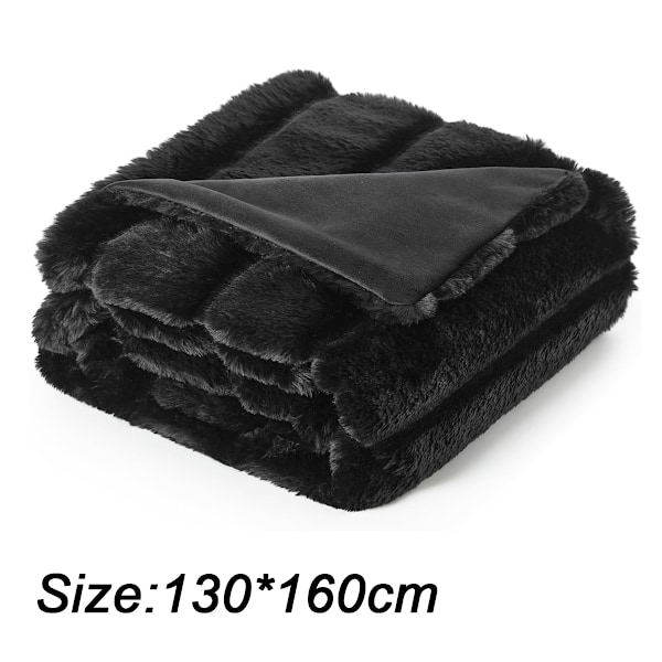 Mysig Lyxig Konstgjord Pälsfilt för Soffa, Mjuk och Plush Tjock Vinterfilt för Soffa Sovrum Vardagsrum, 50 * 60 Tum black