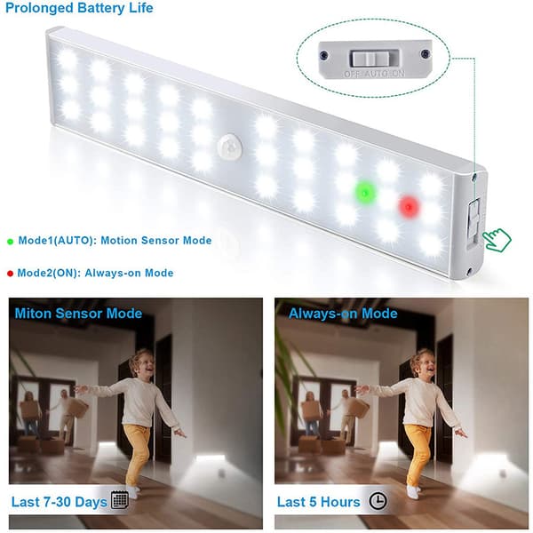LED skabslys, 20-LED dæmper USB genopladelig bevægelsessensor C