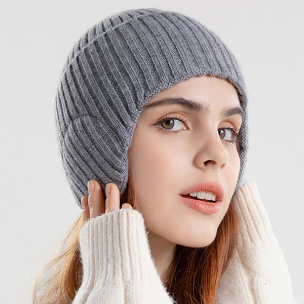 1 vinter utomhus varm mössa förtjockad stickad ullmössa kallt skyddande öronmuffsmössa Light grey