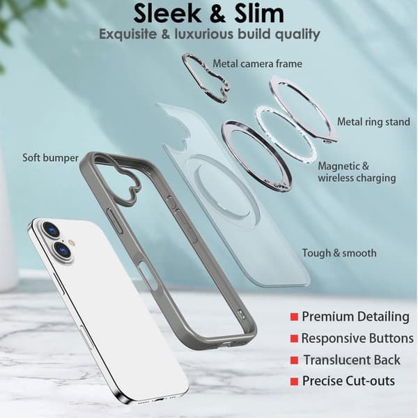 360° roterbart magnetisk ringtelefondeksel til iPhone 14 Plus, støtsikkert beskyttelsesdeksel (grå) Gray iPhone 14 Plus