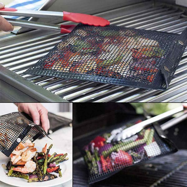 Non-Stick Grillpose med Mesh, Perfekt for Røyksmaksetting med Trykknappfester, Svart, 2-pakning