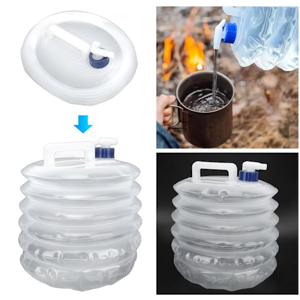 Hopfällbar Vattenbehållare med Kran Bärbar Vattenförvaring Kanister Tank för Utomhus Camping Vandring Klättring 15L