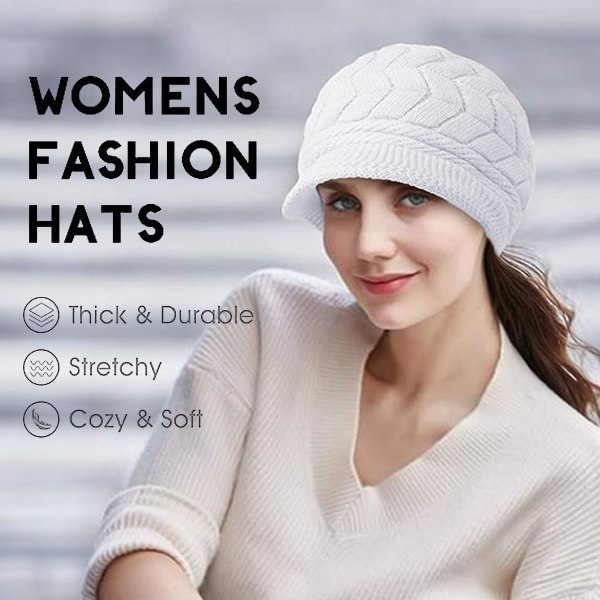 Naisten talvi lämmin neulottu hattu Slouchy pipo cap pehmeällä visiirillä