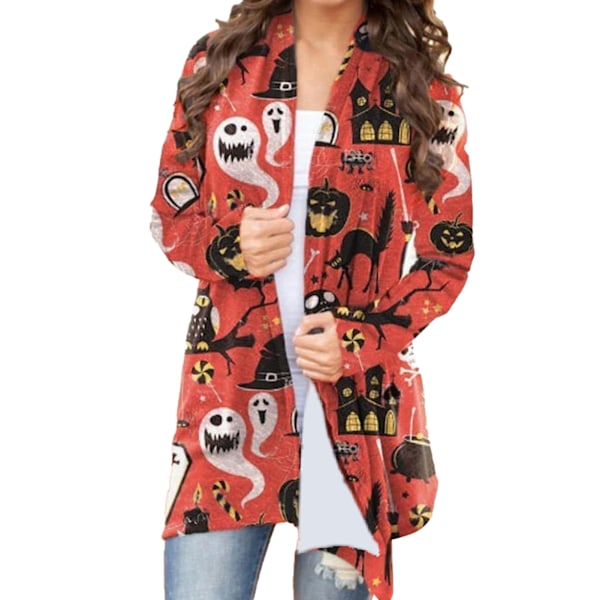 Dam Halloween Öppen Framtopp Tryck Långärmad Lös Passform Elegant Vardaglig Ytterkläder Typ 5 M
