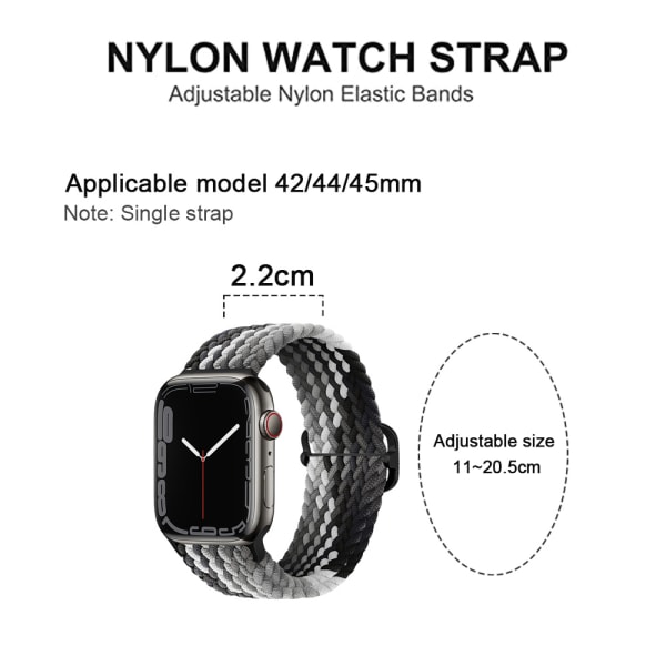 Justerbar nylon iwatch-rem (42/44/45 mm, gradient svart)