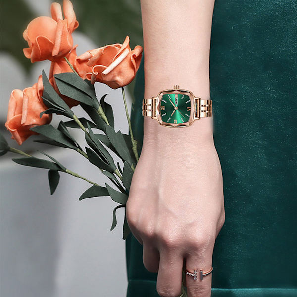 Elegant Vintage Enkel Stil Kvarts Vattentät Armband Rem Rhinestones Urtavla Armbandsur För Kvinnor Grön