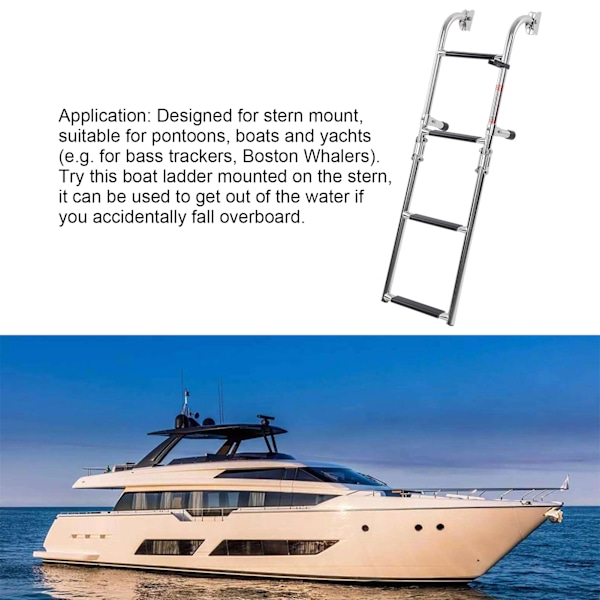 Båtstige med 4 trinn, sammenleggbar, avtakbar, justerbar, sklisikker, 316 rustfritt stål, montering på hekken for pontongbåter og yachter