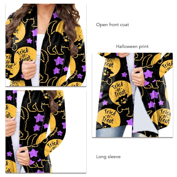 Halloween Dam Öppen Framtopp Tryck Långärmad Lös Passform Elegant Vardaglig Ytterkläder Typ 3 XXL