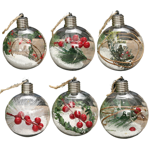 6 st Glänsande Julkulor med LED-ljus Hängen Påfyllningsbara Julgranskulor Ornament för Fest
